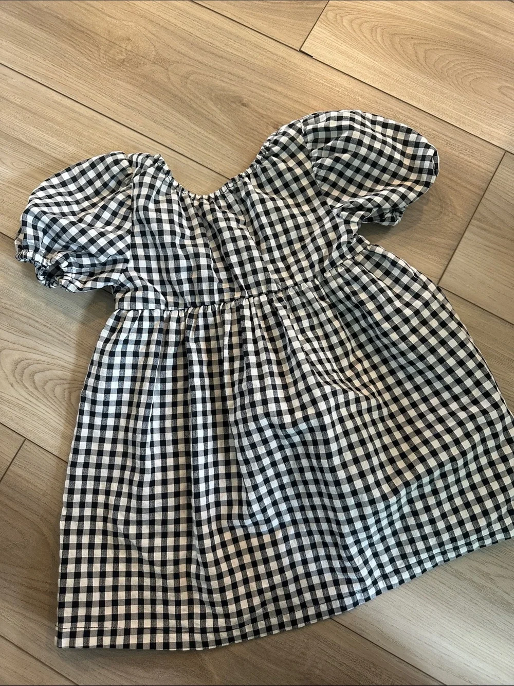 Zara Black & White Gingham Puff-Sleeve Dress